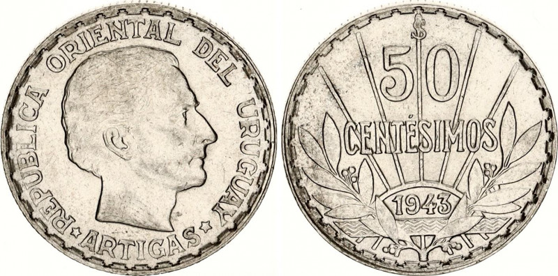 Uruguay 50 Centesimos 1943
KM# 31; N# 3784; Silver; AUNC with minor hairlines.