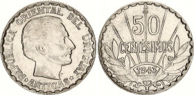 Uruguay 50 Centesimos 1943
KM# 31; N# 3784; Silver; AUNC with minor hairlines.