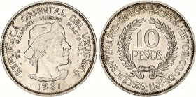 Uruguay 10 Pesos 1961
KM# 43; N# 4362; Sillver; Sesquicentennial of Revolution Against Spain; AUNC/UNC.