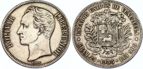 Venezuela 5 Bolivares 1935
Y# 24.2; Silver; XF