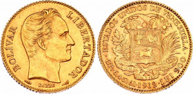 Venezuela 20 Bolívares 1912
Y# 32; N# 42581; Gold (.900) 6.45 g.; Mint: Paris; AUNC-