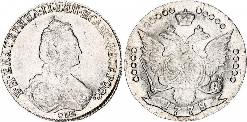 Russia 20 Kopeks 1778 СПБ
Bit# 388; Silver 4.48g; 1 Rouble by Petrov; Luster; A...