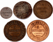 Russia Lot of 5 Coins 1798 - 1879
Various Dates & Denominations; F-XF