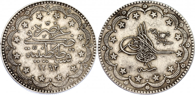 Ottoman Empire 20 Kurush 1876 AH 1293//1
KM# 722, N# 24292; Silver; Abdülhamid ...