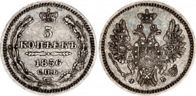 Russia 5 Kopeks 1856 СПБ ФБ
Bit# 67; Conros# 169/48; Silver 0.98 g; XF-AUNC