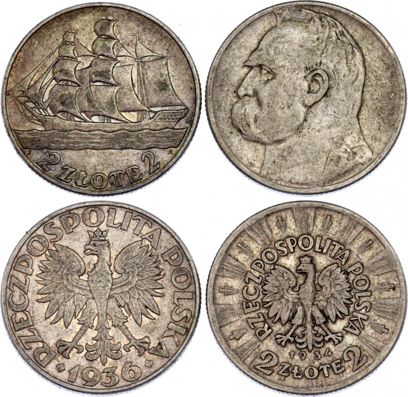 Poland 2 Zlote 1934 & 1936
Y# 27, 30; Silver; Various Motives