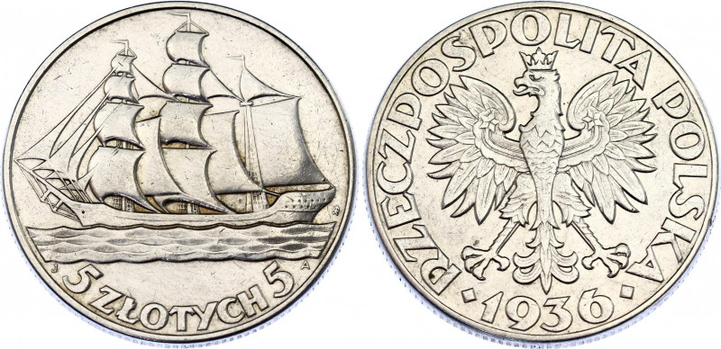 Poland 5 Zlotych 1936
Y# 31; Schön# 30; N# 17668; Silver; 15th Anniversary of G...