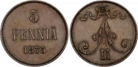 Russia - Finland 5 Pennia 1875
Bit# 663; Conros# 488/7; Copper 6.40 g; AUNC