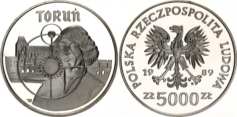 Poland 5000 Zlotych 1989 MW
Y# 191, N# 79381; Silver., Proof; Toruń