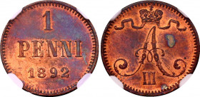 Russia - Finland 1 Penni 1892 NGC MS 63 RB
Bit# 255; Copper