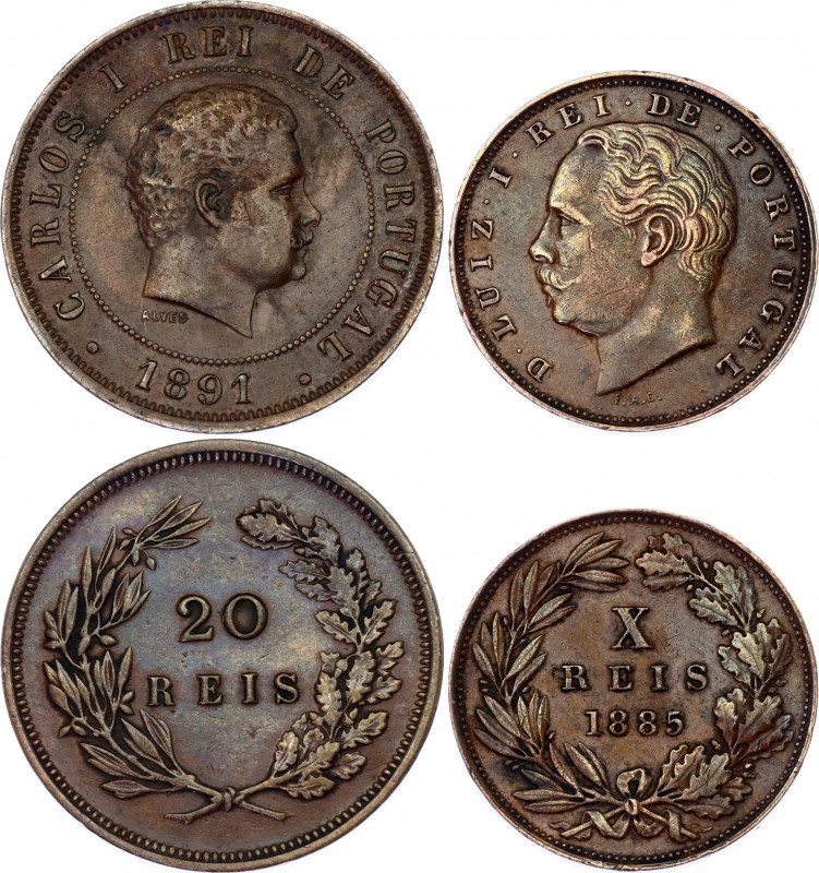 Portugal Lot of 2 Coins 1885 - 1891
10 Reis 1885, 20 Reis 1891; KM# 526; Luiz I...