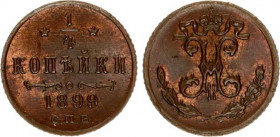 Russia 1/4 Kopek 1899 СПБ
Bit# 310; Copper 0.80 g.; UNC, mint luster remains.