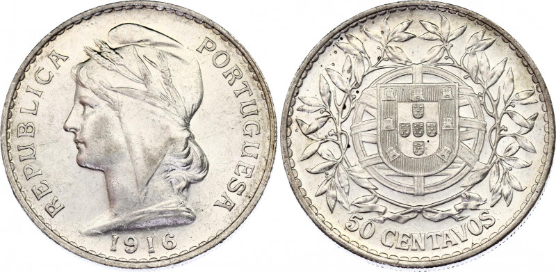 Portugal 50 Centavos 1916
KM# 561; N# 9284; Silver; AUNC