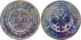 Russia 3 Kopeks 1914 СПБ
Bit# 227; Conros# 190/48; Copper 9.80 g; XF+ with beautiful violet toning
