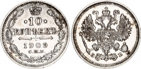 Russia 10 Kopeks 1909 СПБ ЭБ
Bit# 161; Silver 1.74 g.; XF/AUNC with hairlines.