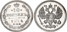 Russia 10 Kopeks 1914 СПБ ВC
Bit# 167; Silver 1.75 g.; UNC with minor hairlines.