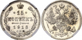 Russia 15 Kopeks 1913 СПБ ВС NGC AU
Bit# 140; Silver; NGC AUNC Det. harshly cleaned