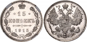 Russia 15 Kopeks 1915 ВС NGC MS 65
Bit# 142; Silver; With full mint luster
