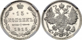 Russia 15 Kopeks 1915 ВС NGC UNC
Bit# 142; Silver; NGC UNC Det. harshly cleaned
