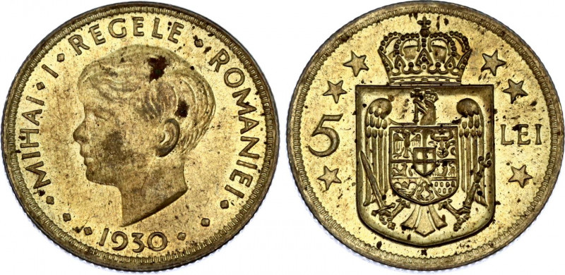 Romania 5 Lei 1930 H
KM# 48; Schön# 55; N# 7473; Nickel-Brass; Mihai I; Mint: H...