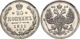 Russia 20 Kopeks 1911 СПБ ЭБ NGC AU
Bit# 111; Silver; NGC AUNC Det. harshly cleaned