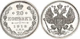 Russia 20 Kopeks 1913 СПБ ВС
Bit# 115; Silver 3.63 g.; UNC.