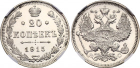 Russia 20 Kopeks 1915 ВС NGC UNC
Bit# 117; Silver; NGC UNC Det. harshly cleaned