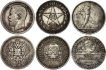 Russia 3 x 50 Kopeks 1899 - 1924
Silver; VF-XF