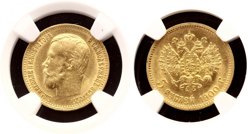 Russia 5 Roubles 1900 ФЗ NGC AU
Bit# 26; Gold (.900) 4.3g, AU-UNC, mint luster....