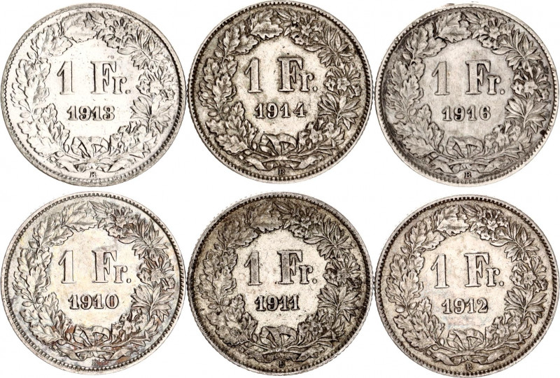 Switzerland 6 x 1 Franc 1910 - 1916 B
KM# 24; Schön# 28; N# 184; Silver; Mint: ...