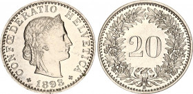 Switzerland 20 Rappen 1893 B
KM# 29; N# 177; XF/AUNC with mint luster.