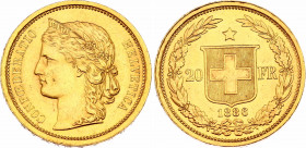 Switzerland 20 Francs 1886
KM# 31.3; N# 20901; Gold (.900) 6.45 g.; Mint: Bern; XF-AUNC Luster