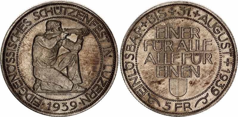 Switzerland 5 Francs 1939 B
Y# 47, N# 22988; Silver; Shooting thalers – Lucerne...