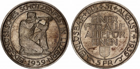 Switzerland 5 Francs 1939 B
Y# 47, N# 22988; Silver; Shooting thalers – Lucerne Shooting Festival; UNC