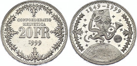 Switzerland 20 Francs 1999
KM# 85, N# 22326; Silver., Proof; 150th Anniversary of Swiss Postal Service; Mintage 12000 pcs