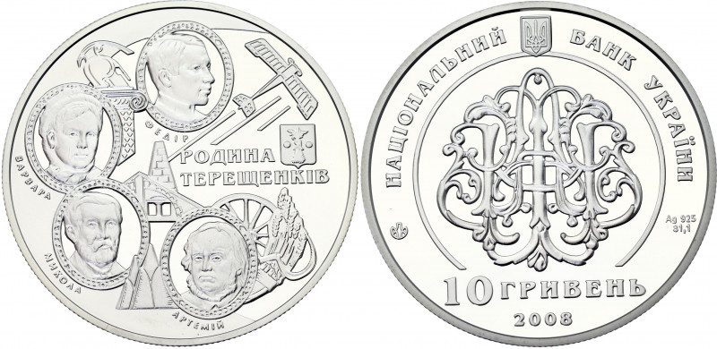 Ukraine 10 Hryven 2008
KM# 519; N# 39452; Silver; Tereschenko Family; Mint: Kie...