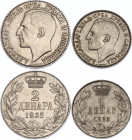 Yugoslavia 1 & 2 Dinara 1925
KM# 5 & 6; Nickel Brass; Alexander I; UNC