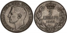Yugoslavia 2 Dinara 1925
KM# 6, N# 4923; Aleksandar I; Poissy Mint; UNC with minor hairlines