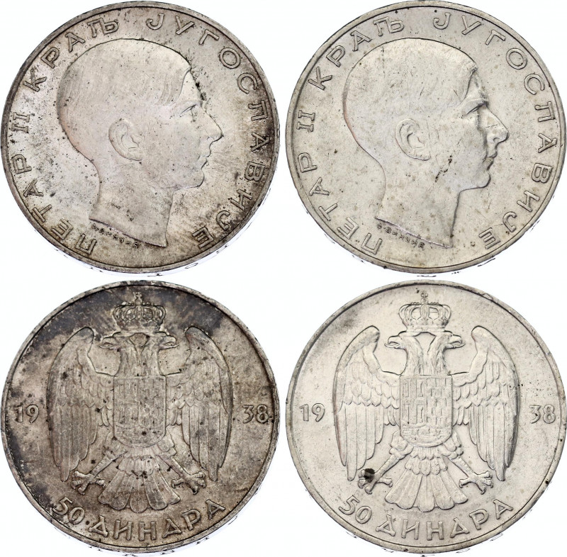 Yugoslavia 2 x 50 Dinara 1938
KM# 24; Schön# 19; N# 7472; Silver; Petar II; AUN...
