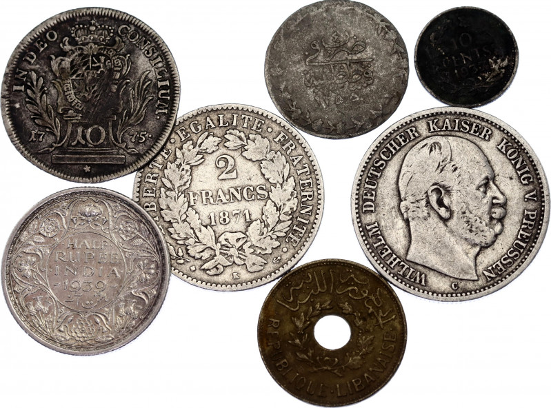 World Lot of 7 Coins 1775 - 1940
With Silver; Various Countries, Dates & Denomi...