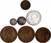 World Lot of 7 Coins 1838 - 1929
With Silver; Various Countries, Dates & Denomination.