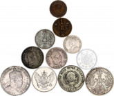 World Lot of 11 Coins 19th - 20th Centuries
Various Countries, Dates & Denominations; with Silver; VF-XF