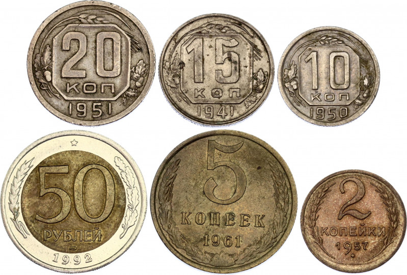 Russia - USSR Lot of 6 Coins 1941 - 1992
Interesting lot of different denominat...