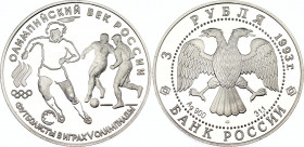 Russian Federation 3 Roubles 1993
Y# 351, N# 45256; Silver., Proof; Football 1910 - 1993