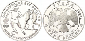 Russian Federation 3 Roubles 1993
Y# 351, N# 45256; Silver., Proof; Football, 1910.