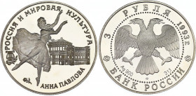 Russian Federation 3 Roubles 1993
Y# 450, N# 46863; Silver., Proof; Anna Pavlova - World Famous Ballerina