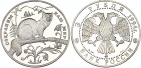 Russian Federation 3 Roubles 1994
Y# 460, N# 69644; Silver., Proof; Save our world series - sable on tree limb