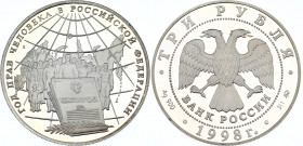 Russian Federation 3 Roubles 1998
Y# 633, N# 28954; Silver., Proof; The Year of Human Rights in the Russian Federation.