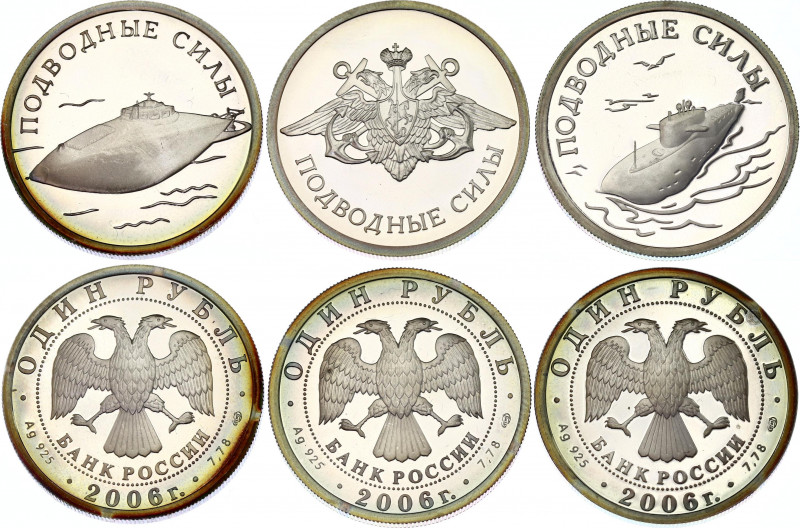 Russian Federation Full Set of 3 Coins 1 Rouble 2006 "Submarine Forces of the Na...