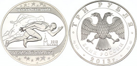Russian Federation 3 Roubles 2013
Y# 1458, N# 53789; Silver., Proof; 2013 World Championships in Athletics, Moscow